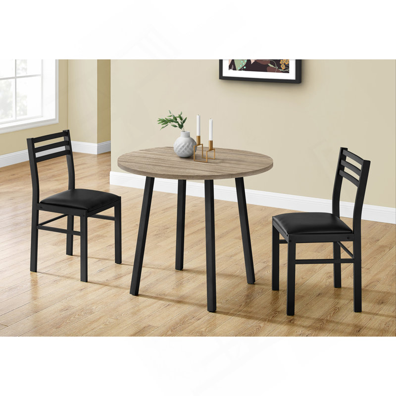 Ensemble de table de salle à manger, ensemble de 3 pièces, petit, abattant 35 po, cuisine, métal noir, stratifié brun, contemporain, moderne