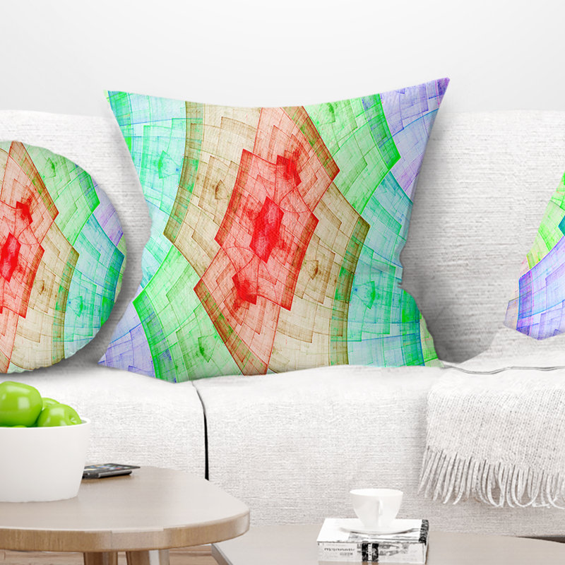 Housse de coussin carré , 18 po x 18 po, Coussin décoratif, Rouge pâle / vert