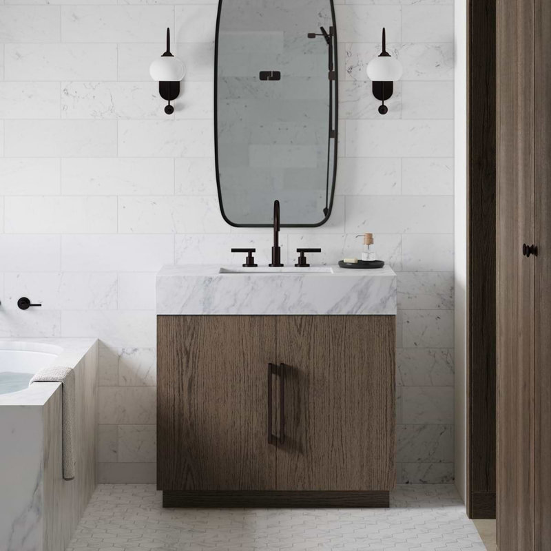 TileBar Studio Vanities Orville Espresso Oak 36" Single Vanity with Carrara Marble Top