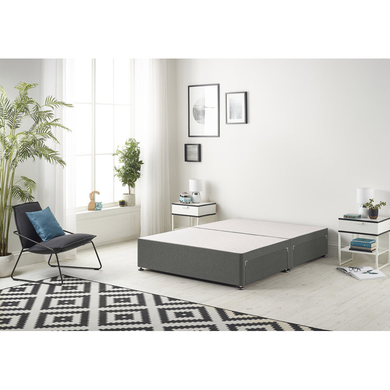Dennishia Linen Fabric Divan Base with Optional Drawers, Grey, Super King (6'), 4 Drawers