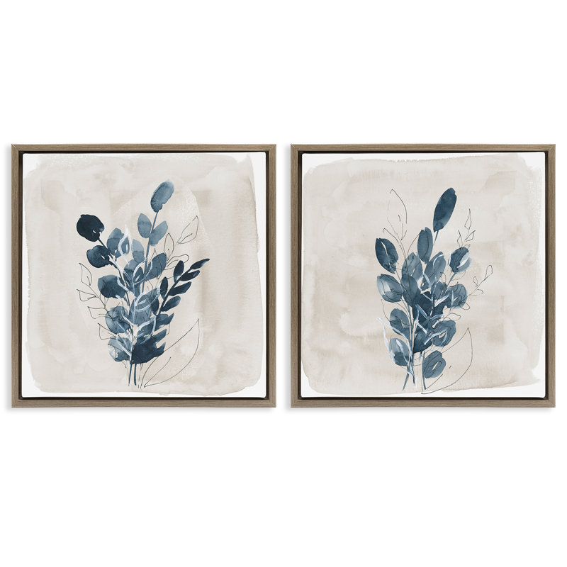 «Blue Summer Leaves», ensemble de 2 toiles flottantes encadrées par Lucille Price, Cadre flottant orme Montalcino