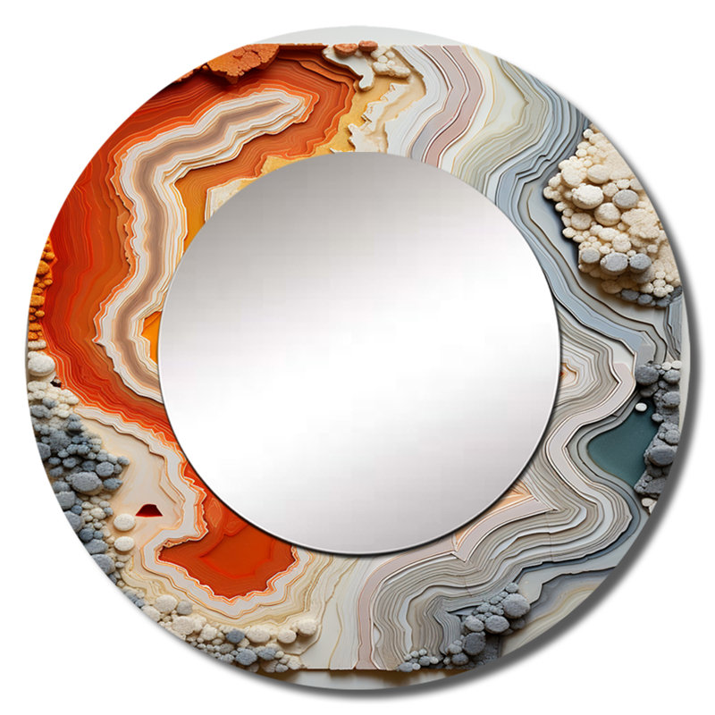 «Beige et pêche» Stone Geode Simplicity II - miroir mural décoratif en géode de pierre, 23 po x 23 po