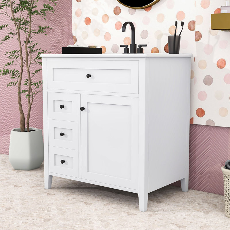 Meuble-lavabo élégant avec 3 tiroirs et construction durable, Blanc