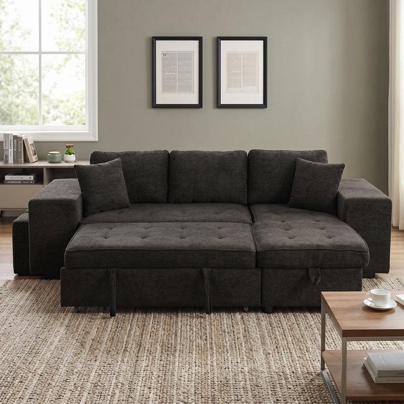 Canapé modulaire réversible en L 104,5 po Chenille gris anthracite, Gris anthracite