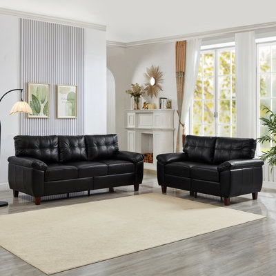 2 Pieces Sofa Modern Design Faux Leather 3 Seater & Loveseat,Living Room Sofa with Storage,Big Armrest Sofa,Upholstered Breathable PU Leather Sofa