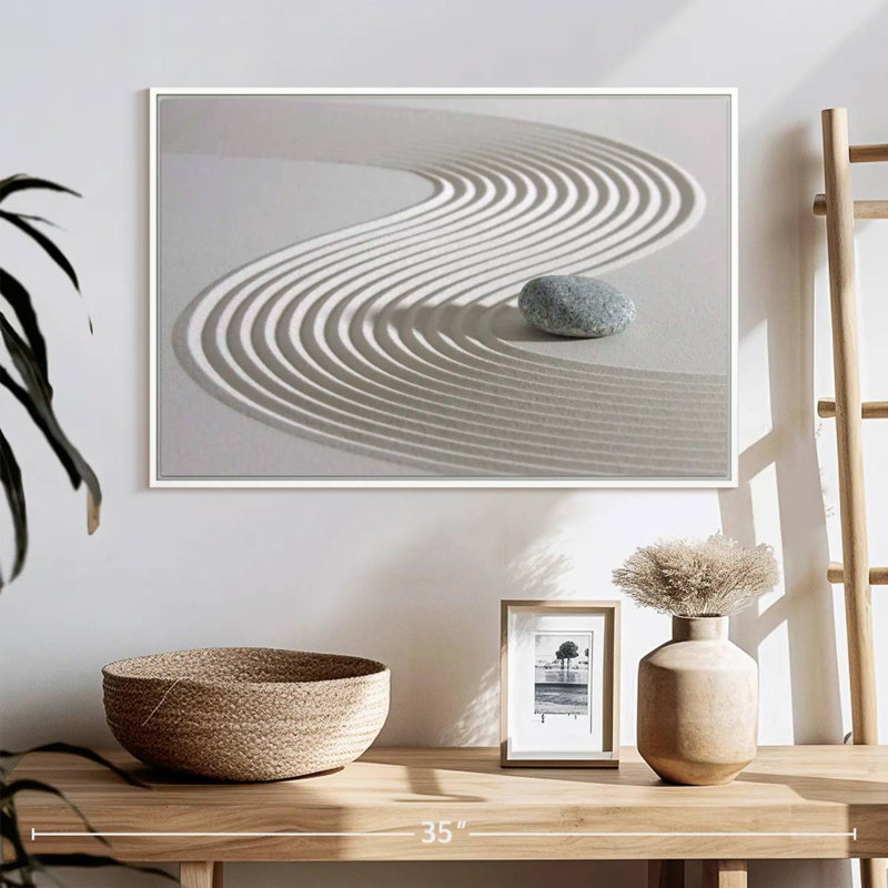 Zen Stone On Sand, 37" X 25", Floating Frame White
