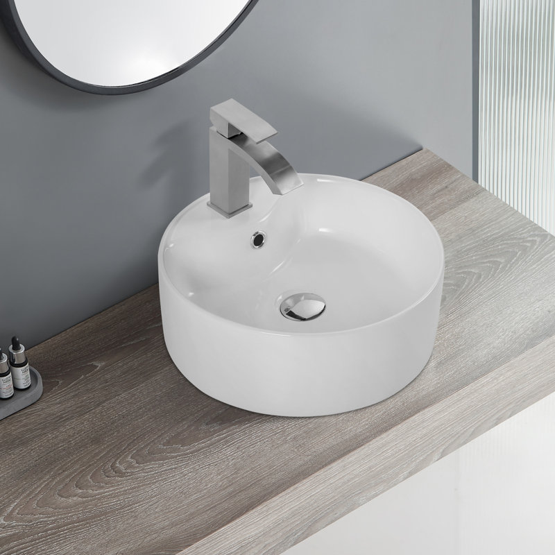 Lavabo de comptoir rond en céramique blanche - Lavabo extérieur à teinture pour salles de bain modernes