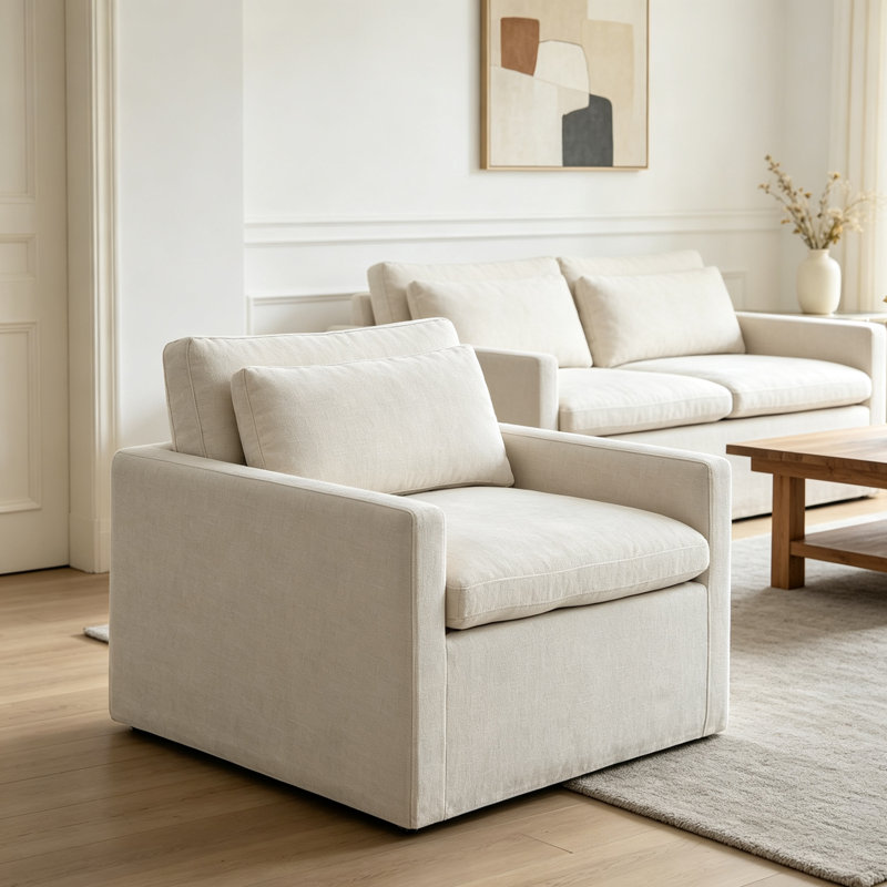 Fauteuil d'appoint recouvert de tissu ivoire