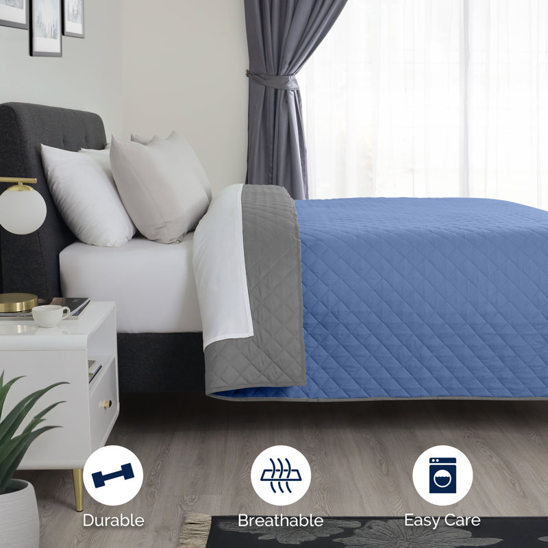 Martex Reversible Coverlet, Full/Queen , Ceil Blue/Gray