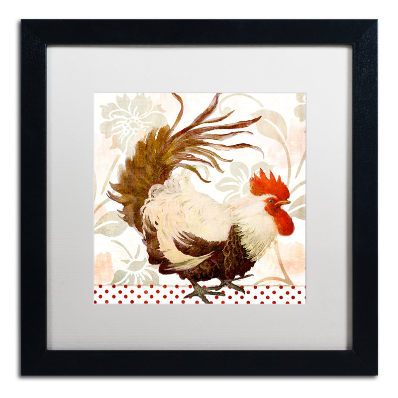 Jadaya «Rooster Damask II», impression encadrée, Blanc, H 16 po x l 16 po x P 0,5 po