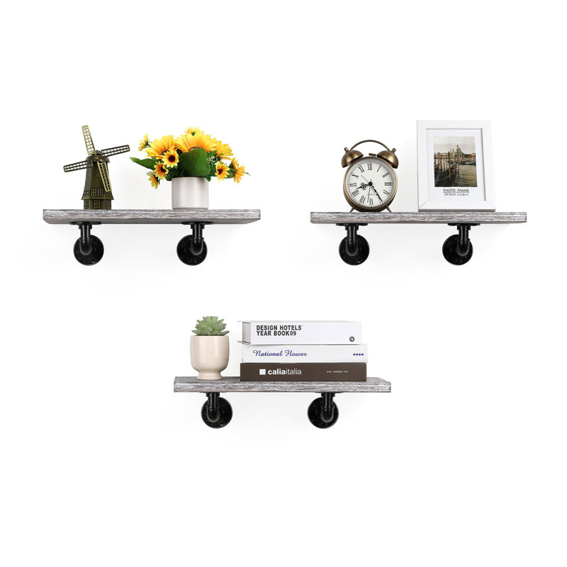 Adamczak 3 Piece Solid Wood Floating Shelf, Carbonized
