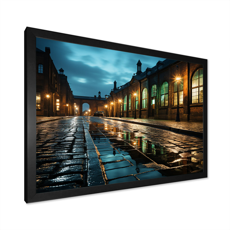 Turquoise crépuscule industriel, H 12 po x l 20 po x P 1 po, Cadre simple noir