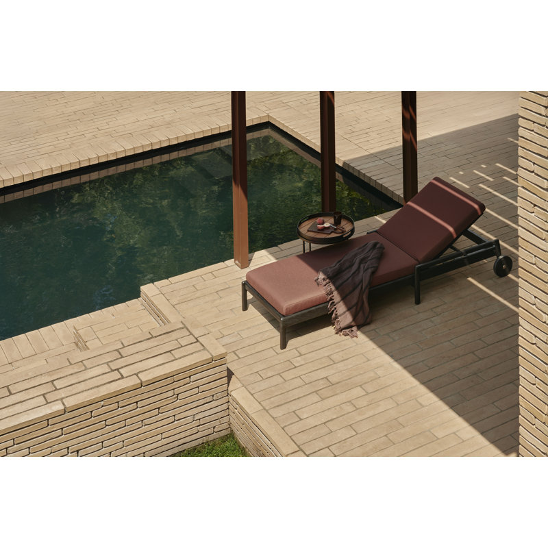Jack Outdoor Teak Chaise Lounge, Burgundy, Varnished Teak Black