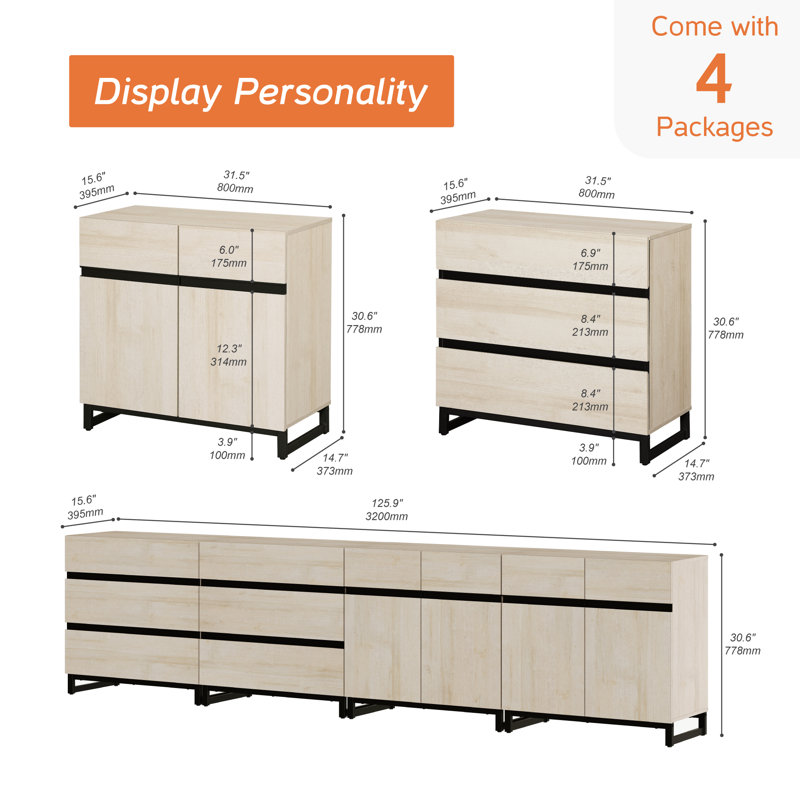 4-In-1 Modern Sideboard Buffet Cabinet With 6 Drawers And Adjustable Shelves, Coffee Bar And Storage Cabinet For Living Room And Kitchen, 