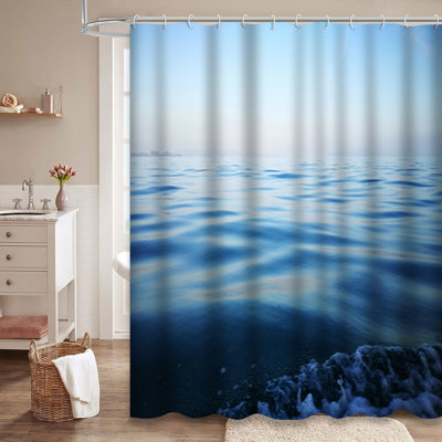 Rideau de douche avec 12 crochets Blue Sea Waves