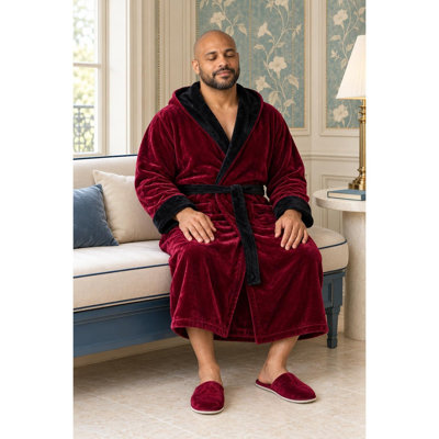 LOTUS LINEN Plush Hooded Robe - Long Fleece Spa Bathrobe