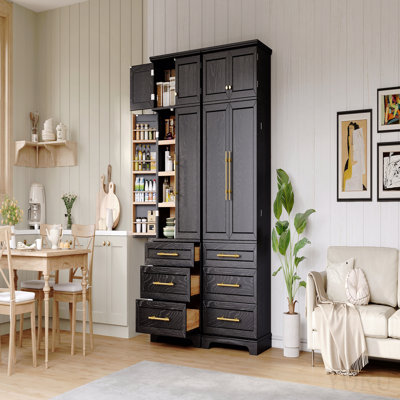 78.2" Tall Farmhouse Kitchen Pantry Cabinet With 8 Door Shelves, Storage Cabinet With 3 Adjustable Shelves, 3 Large Drawers, Versatile Cupboard For Ki