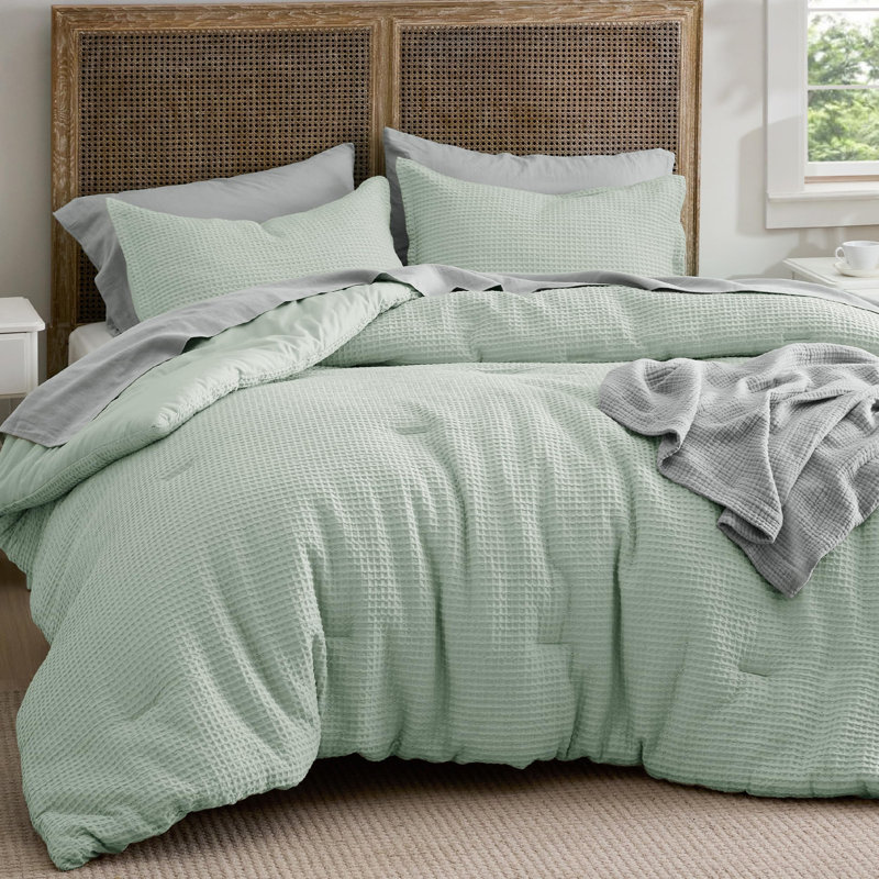 Bedsure Waffle Comforter Set, Gray, King Comforter + 2 King Shams