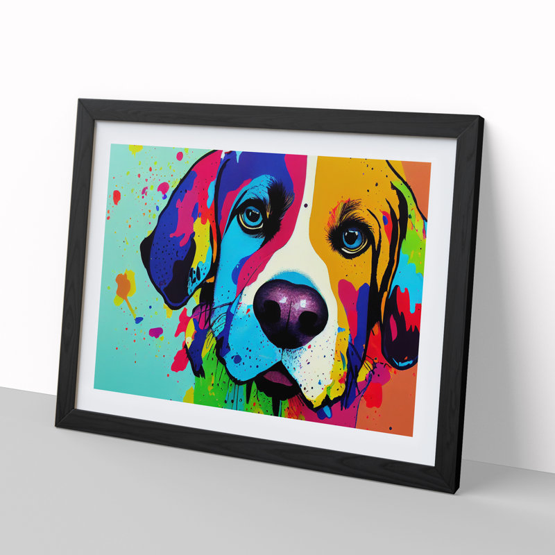 XH1022-6598X Dog Vol.2 Abstract 1 Piece Single Picture Frame Painting, 46cm H x 64cm W x 2cm D, Black