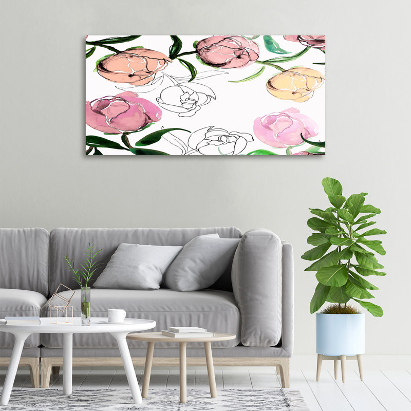 Peony Buds - No Frame Print on Glass, 50cm H x 100cm W x 2cm D, Canvas