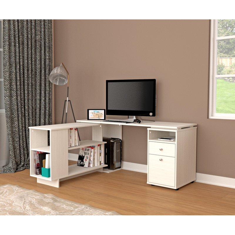 Bror L-Shaped Computer Desk, Washed Oak