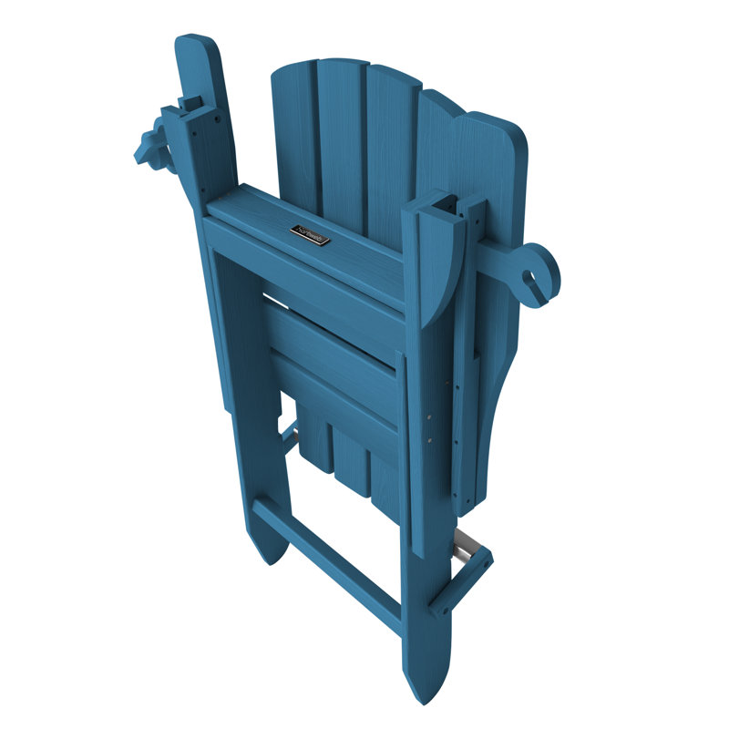 Set of 4 HDPE Outdoor Adirondack Chair Wood Texture Folding Firepit Chair  With  Cup Holder, Navy Blue