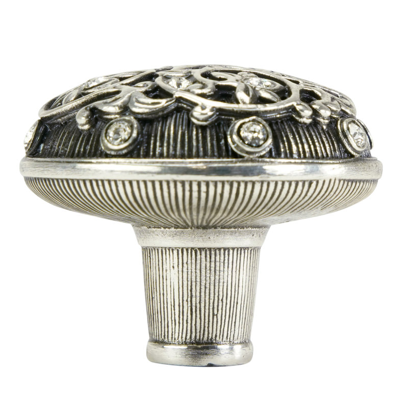 ASSORTED KNOBS KNOB DECORATED WITH CLEAR SWAROVSKI CRYSTALS, Silver
