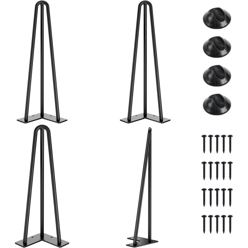 Pieds de table en épingle à cheveux solides 16 po, pieds de table en métal robustes à 3 tiges de 1/2 po de diamètre, capacité de charge de 880 lb, ensemble de 4 projets de bricolage pour tables basses, bureau, tables de salle à manger, banc