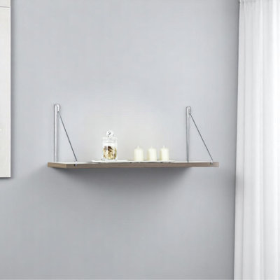 Floating Wall Decor Wall Mounted Rustic Decorative Hanging Metal Bracket Single Shelf For Books, White/Chrome