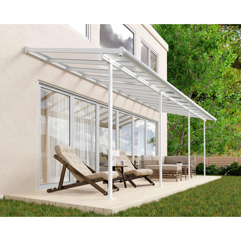 Palram - Canopia Sierra 22.5' W x 7.5' D Polycarbonate Aluminum Stationary Slope Patio Awning White/Diffused Clear, White