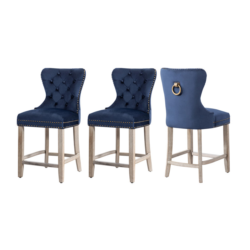 Tabouret de bar et de comptoir Kirsten, Tabouret de comptoir (siège d'une hauteur de 24 p, Gris, Bleu marine