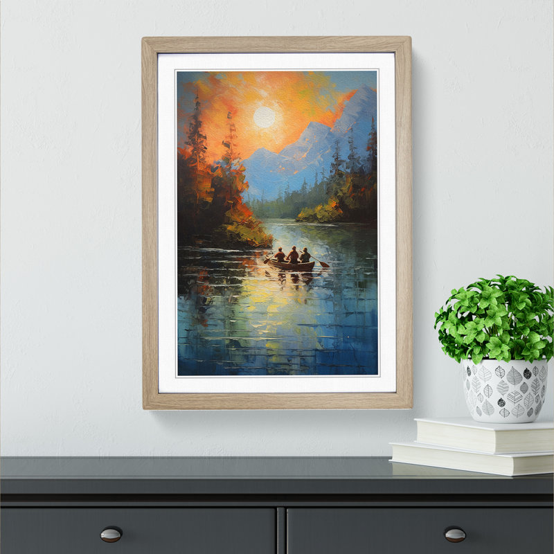 Lake Action Painting - Framed Print, 46cm H x 34cm W x 2cm D, Oak