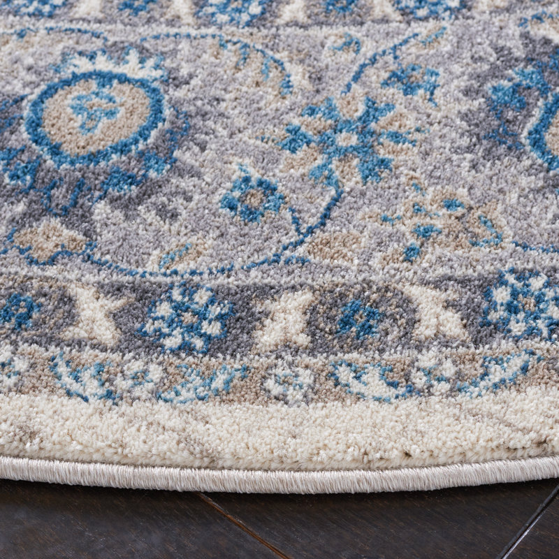 Eileen Oriental Ivory/Blue Area Rug, Round 6'7"