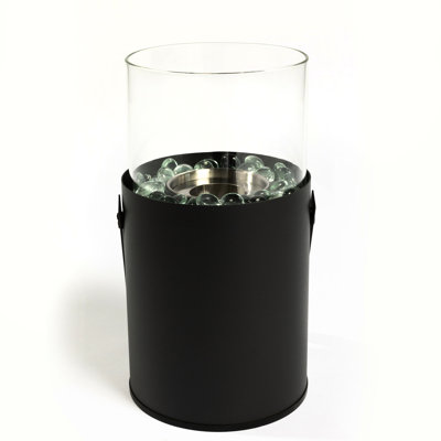 Foyer portatif noir - foyer à l'éthanol pour décoration de jardin et de fête avec pare-vent en verre