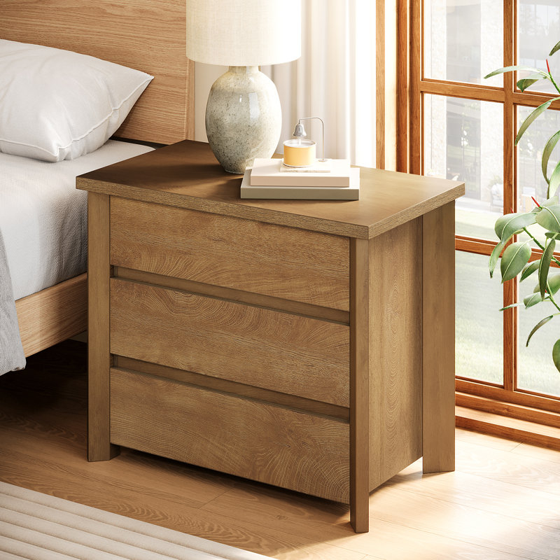 Wood Nightstand with 3 Drawers