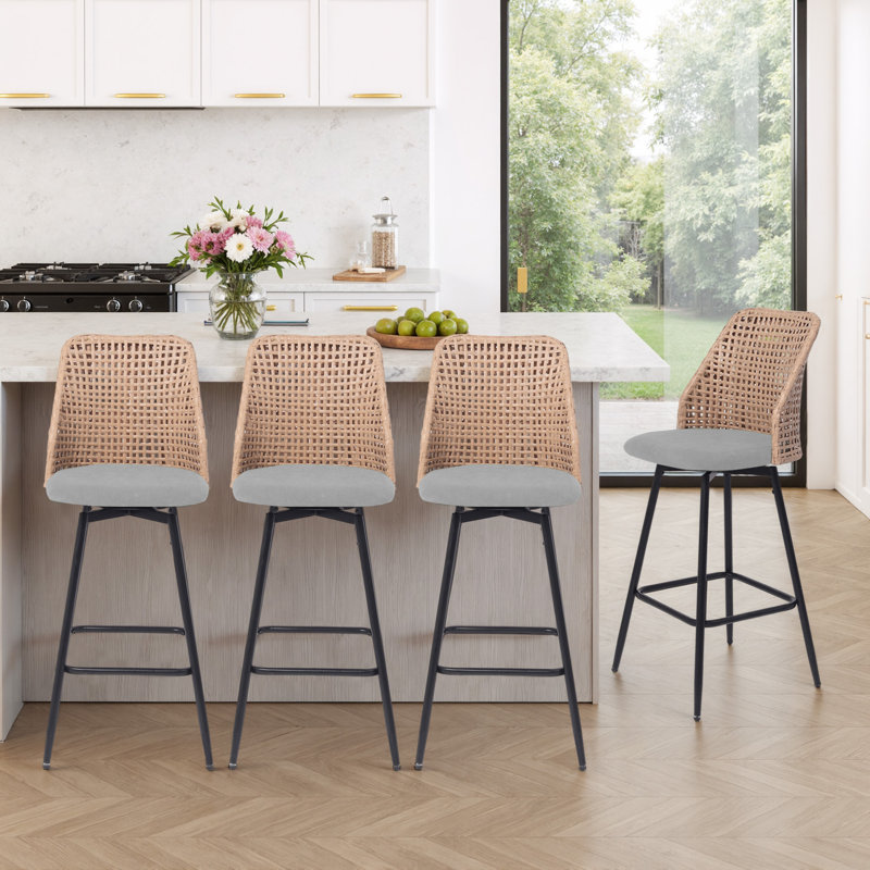 Swivel Yes Chenille Bar Stool, Light Grey