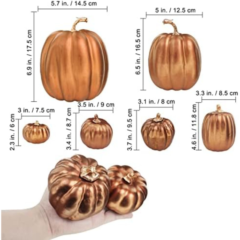 7 pièces assorties de citrouilles en bronze métalliques artificielles rustiques et décoratives en mousse pour les cadeaux