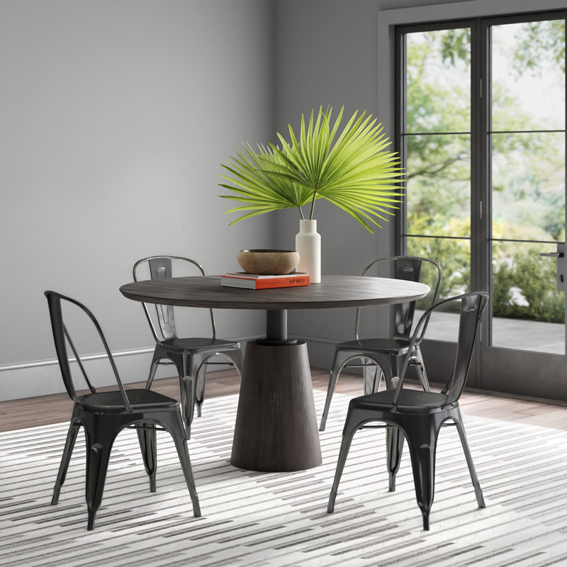 Borowski 17.7'' H Metal Stacking Side Chair, Black/Gold