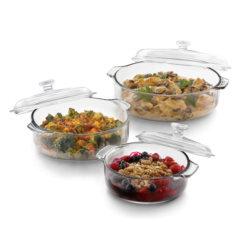 Libbey Clear Glass 3-Piece Casserole Baking Dish Set with Lids