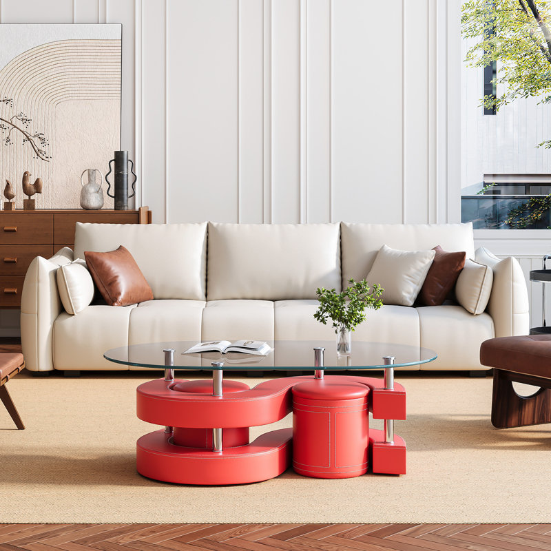 Addaly Glass Top Coffee Table, Red
