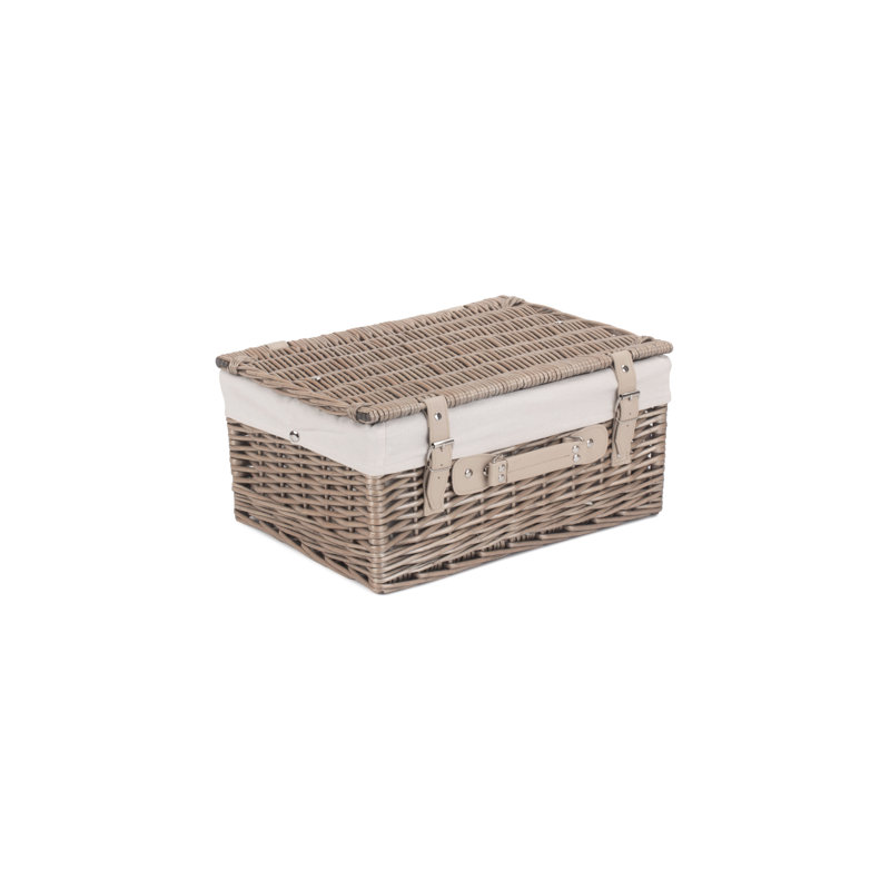 Wicker Basket with Lining, Antique Wash Hamper/White Lining
