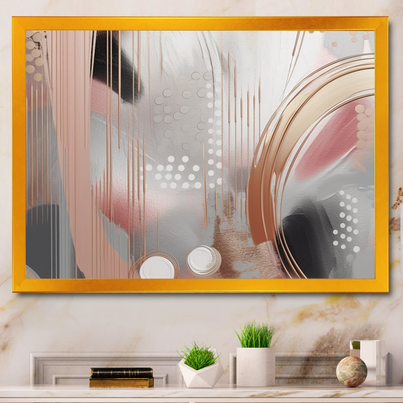 «Pink Rosegold Circle Chaos II», art moderne sur toile transitionnel, Encadrement doré, L 32 po x H 24 po