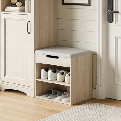 Banc de rangement pour chaussures 13,2 "avec coussin, étagère à chaussures réglable à 2 niveaux pour vestibule