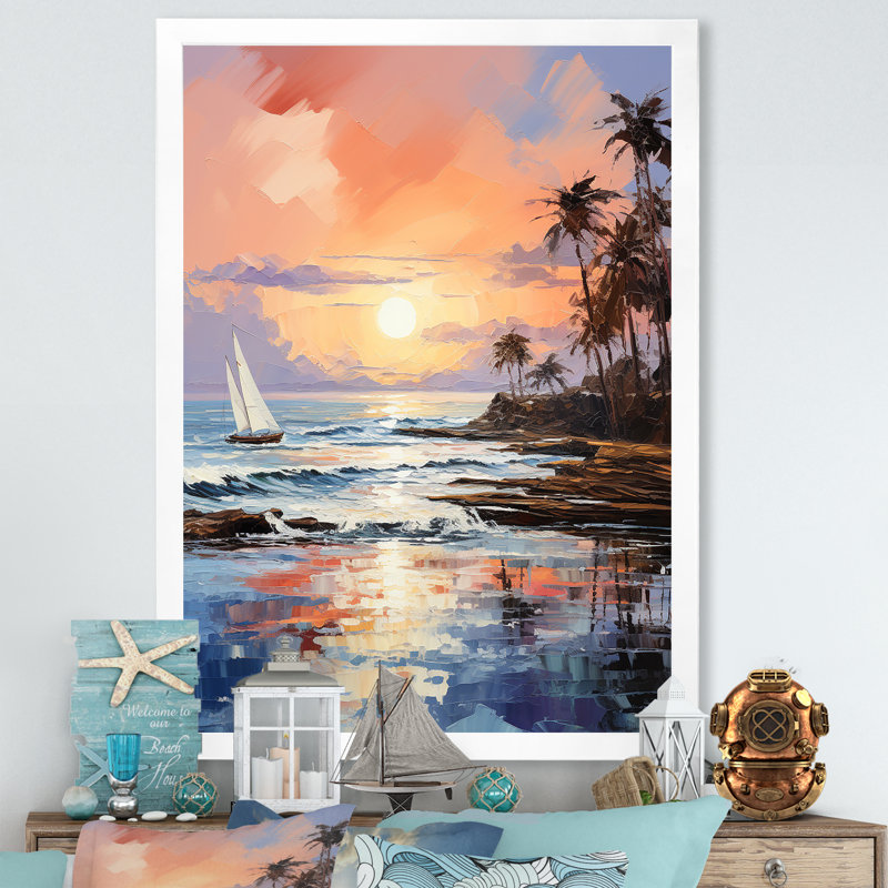 Beach Coastal Nostalgia - Décoration murale nautique et plage, Cadre simple blanc, H 32 po x l 16 po x P 1 po