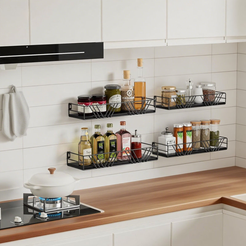 Floating Shelves Set Of 4, Wall Mounted Wood Shelves With Metal Brackets For Living Room, Bedroom, Bathroom, Kitchen, Office Storage And Display