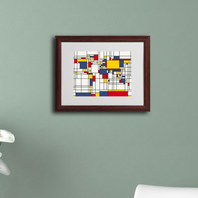 « mondrian world map » par michael thompsett, impression encadrée