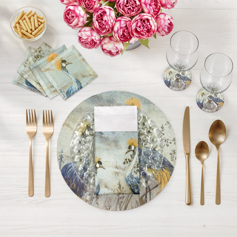 Crested Crane Pebble 16" Vinyl Placemat, Ice