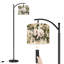 Lampe sur pied à arc avec abat-jour réglable rétro chat blanc chat japonais papillon plantes vertes impression sur pied lampe sur pied 3 températures de couleur à intensité variable haute lampe sur pied avec interrupteur au pied pour la chambre à coucher