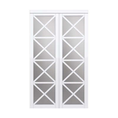 Mirrored Manufactured Wood Glass Lace Sliding Closet Door