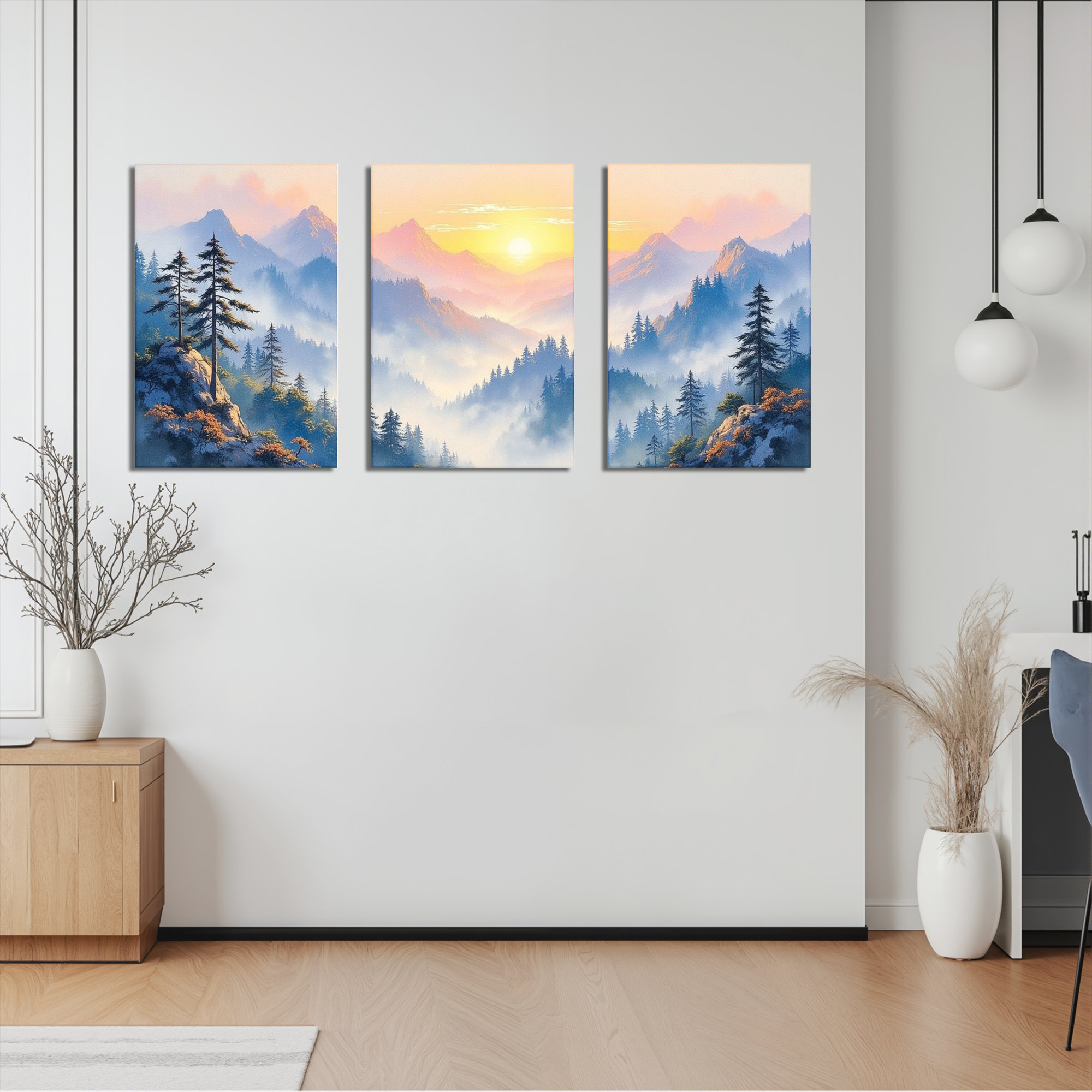 Union Rustic Mountain Landscape at Sunrise Canvas Wrapped Wall Art, Oil ...